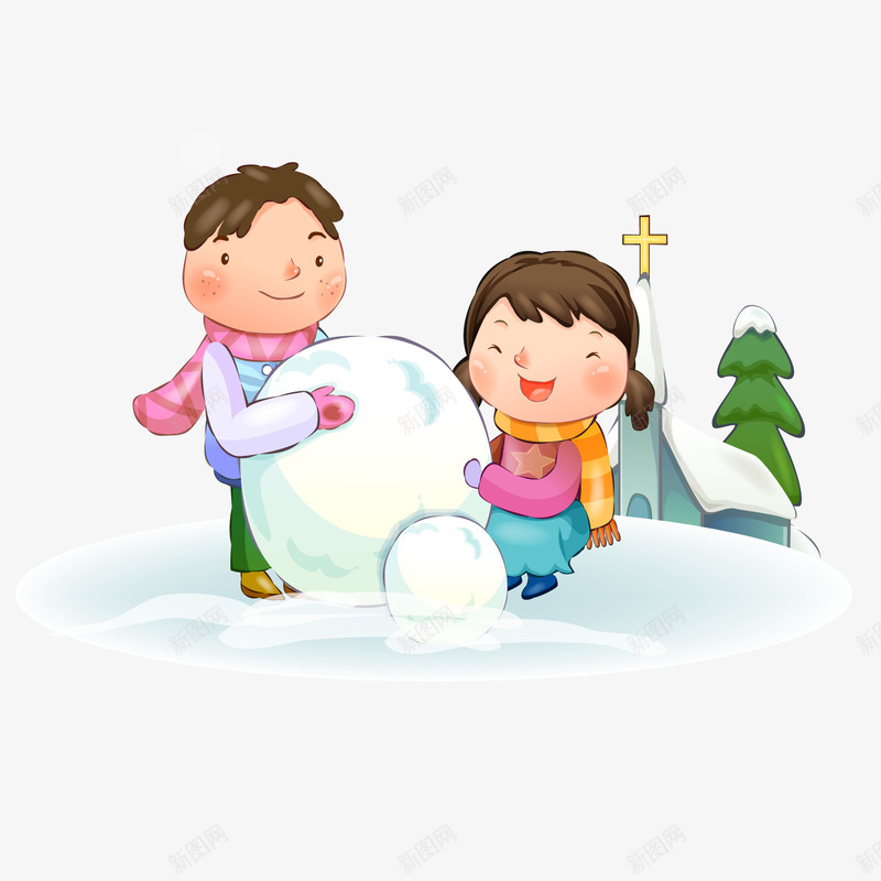 手绘冬季堆雪人的孩子矢量图ai免抠素材_88icon https://88icon.com 冬天 冬季 堆雪人 手绘插画 新图网 玩耍的孩子 矢量图