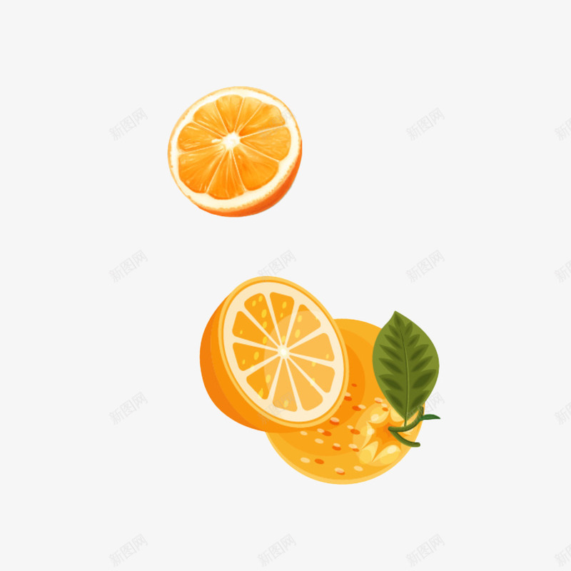 卡通香橙和半个橙子png免抠素材_88icon https://88icon.com nbsp 半个橙子 卡通 叶子 插画 橘子 橙子 橙汁 水果 设计 香橙 香橙卡通