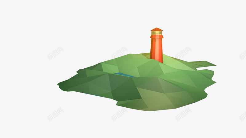 灯塔低多边形绿色草地元素png免抠素材_88icon https://88icon.com 低多边形 灯塔 红色 绿色 绿色草地 草地