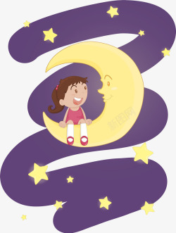 坐在月亮上的女孩png图片下载 坐在月亮上的女孩素材