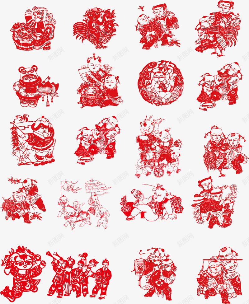 娃娃png免抠素材_88icon https://88icon.com 传统剪纸 剪纸素材 娃娃 年画娃娃 新年剪纸