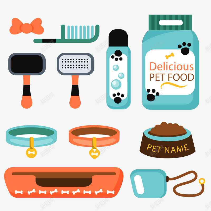 卡通宠物用品png免抠素材_88icon https://88icon.com 宠物梳子 宠物用品 宠物项圈 宠物饲料 宠物香波 狗碗 蝴蝶结