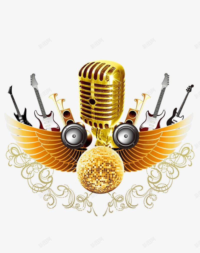 金色话筒png免抠素材_88icon https://88icon.com 乐器 话筒 金话筒 音乐 音响