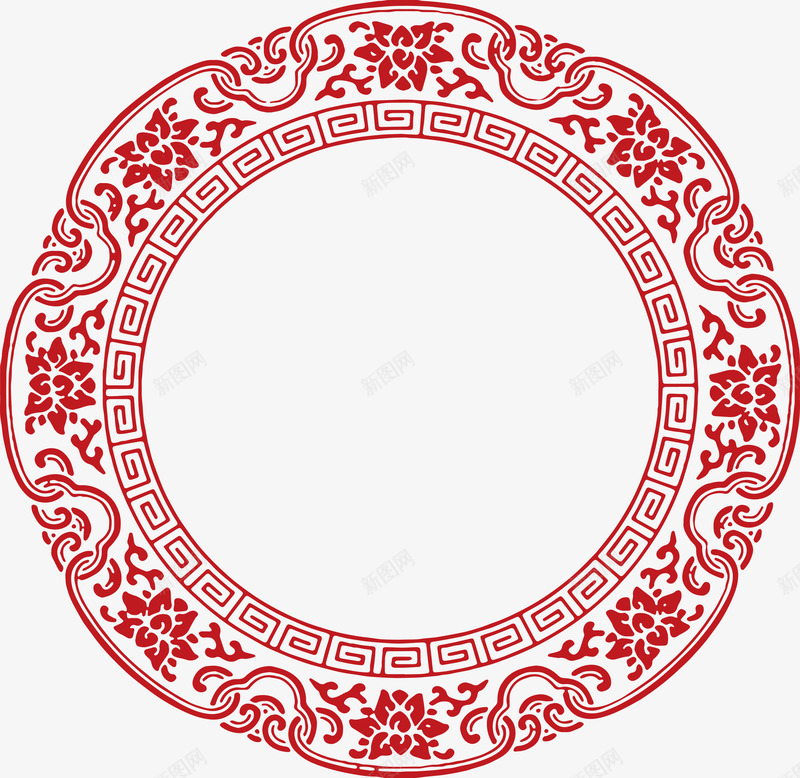 红色中国风花纹圆圈png免抠素材_88icon https://88icon.com 中国风边框 圆圈边框 圆盘 新年 新春 春节 瓷器 红色圆圈