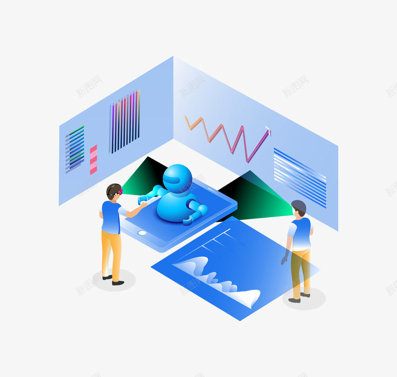 立体图表科技展示插画矢量图ai免抠素材_88icon https://88icon.com 25D矢量立体插画 商务 大数据 大数据插画 科技 立体图表科技展示 矢量图