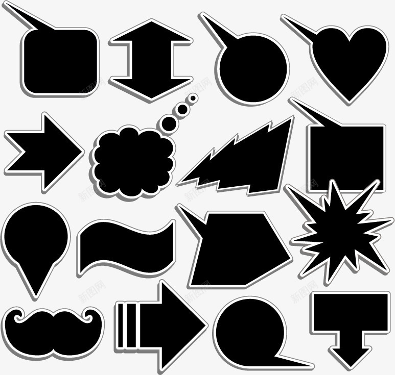 黑色爆炸贴矢量图ai免抠素材_88icon https://88icon.com 对话框 标注框 气泡框 爆炸贴 矢量免费图片素材 贴纸 矢量图