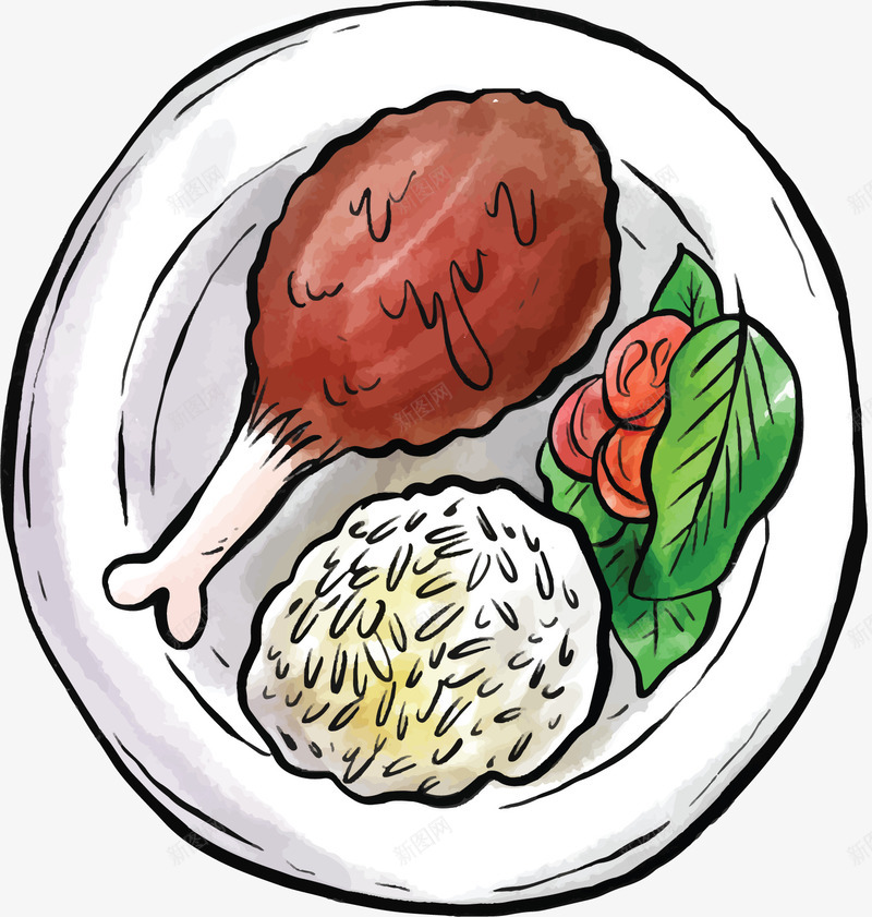 手绘奥尔良鸡腿米饭矢量图ai免抠素材_88icon https://88icon.com 奥尔良鸡腿 盖浇饭 矢量png 米饭 鸡腿 鸡腿饭 矢量图
