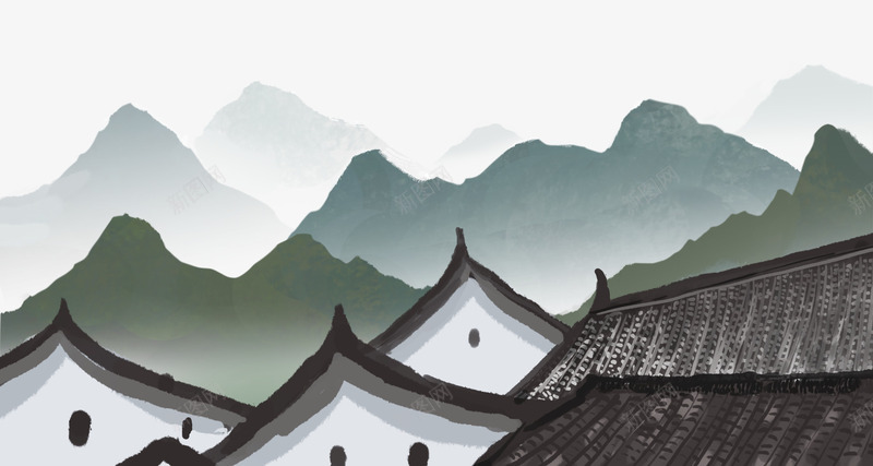 水墨中国画乡村城镇装饰插图png免抠素材_88icon https://88icon.com 中国画 乡村 乡村振兴 城镇 插画 水墨 装饰插图 远山