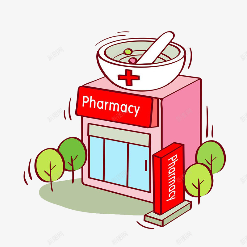 手绘药房插图png免抠素材_88icon https://88icon.com 加号 彩色 手绘 白色加号 碗 符号 药房