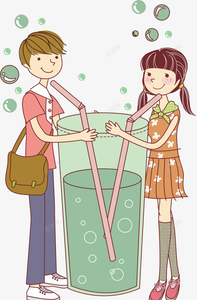 浪漫分享png免抠素材_88icon https://88icon.com 习惯 卡通 喝饮料 情侣 拍拖 谈恋爱