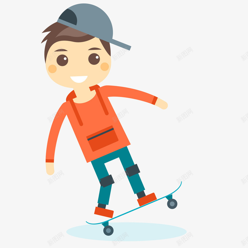 卡通玩滑板的男孩矢量图ai免抠素材_88icon https://88icon.com 人物设计 卡通 开心 快乐 戴帽子 玩滑板 玩耍 矢量图