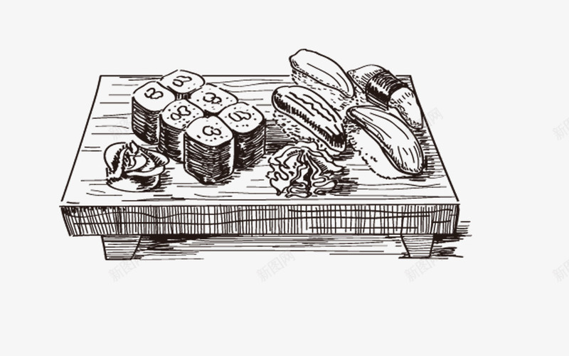 手绘铅笔速写插图寿司摆盘png免抠素材_88icon https://88icon.com 寿司摆盘 手绘 生鱼片 紫菜卷 速写插图 铅笔