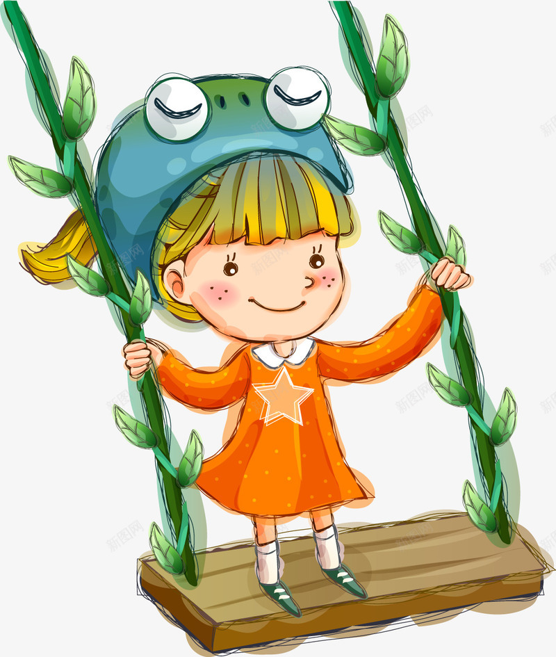荡秋千可爱女孩手绘风格png免抠素材_88icon https://88icon.com 可爱 女孩 荡秋千 风格