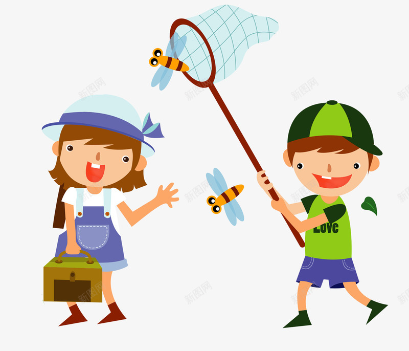 卡通手绘扑捉蜻蜓psd免抠素材_88icon https://88icon.com 卡通 卡通手绘扑捉蜻蜓 女孩 手绘 扑捉 男孩 蜻蜓