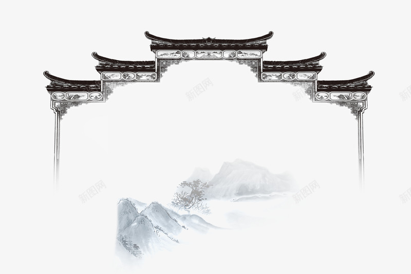 复古中国风城楼屋檐png免抠素材_88icon https://88icon.com 中国风 中国风画框 城楼 复古 屋檐