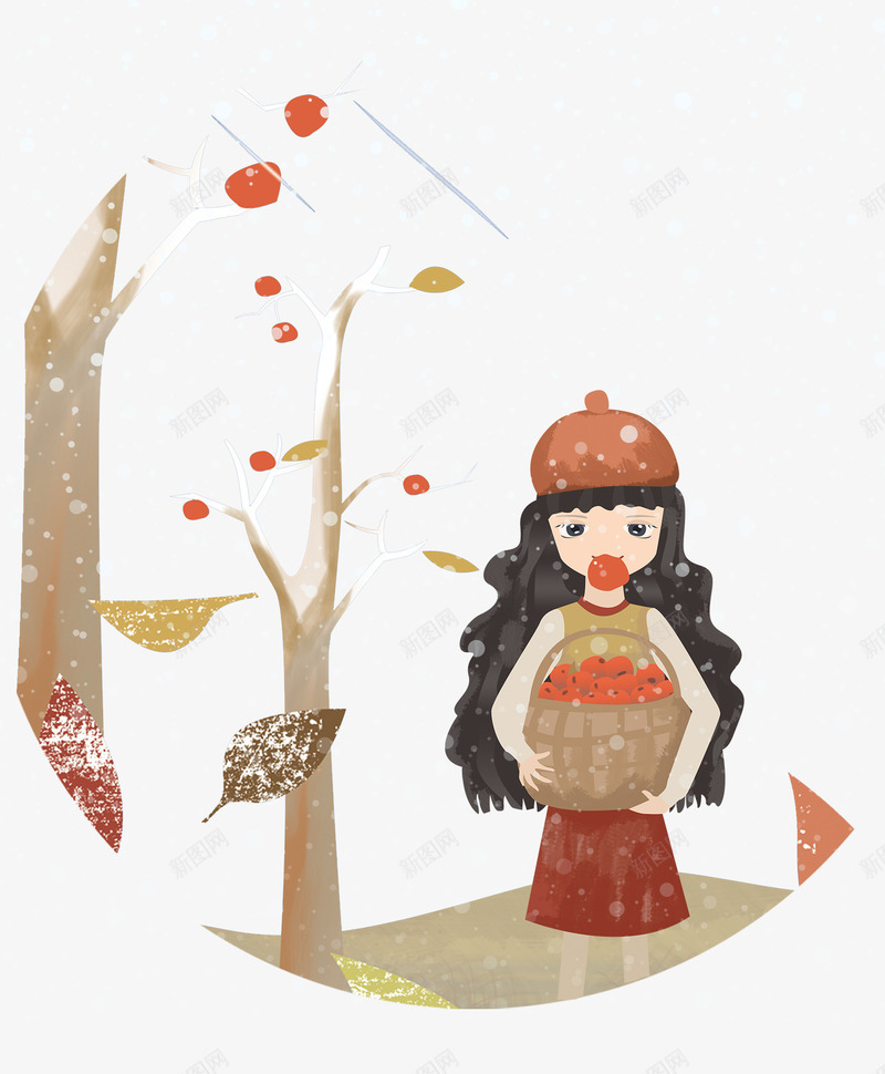 手绘立冬人物插画psd免抠素材_88icon https://88icon.com 下雪 人物插画 冬天 冬季 少女 手绘插画 立冬