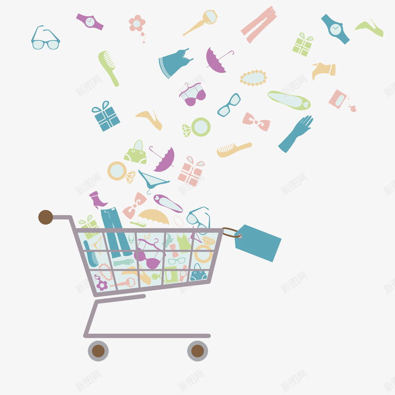 满满的购物车png免抠素材_88icon https://88icon.com 卡通 商务 商品 封面 彩色 手绘 插图 海报 购物车