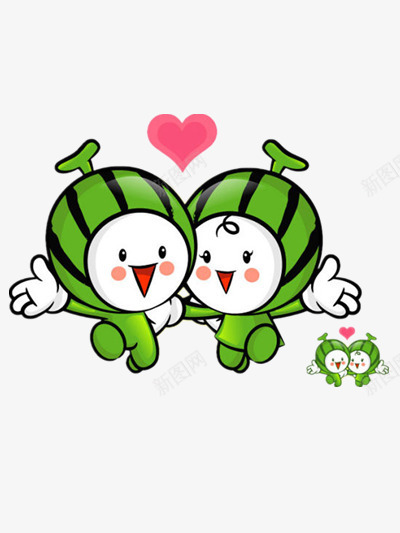 恋爱中的小西瓜png免抠素材_88icon https://88icon.com 可爱 图片 拍拖 甜蜜 绿色