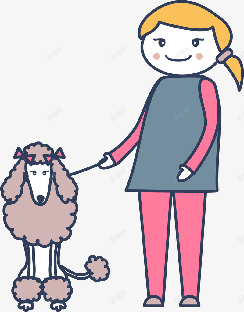 卡通贵宾犬png免抠素材_88icon https://88icon.com 人与宠物 人和宠物 卡通 宠物狗 犬类动物 贵宾犬 遛狗