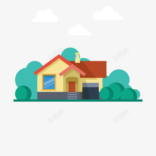 房子矢量图ai免抠素材_88icon https://88icon.com 卡通别墅 扁平化屋子 矢量图 草地 豪宅卡通