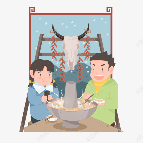 卡通手绘冬季吃火锅的人psd免抠素材_88icon https://88icon.com 冬天 冬季 卡通手绘冬季吃火锅的人 火锅