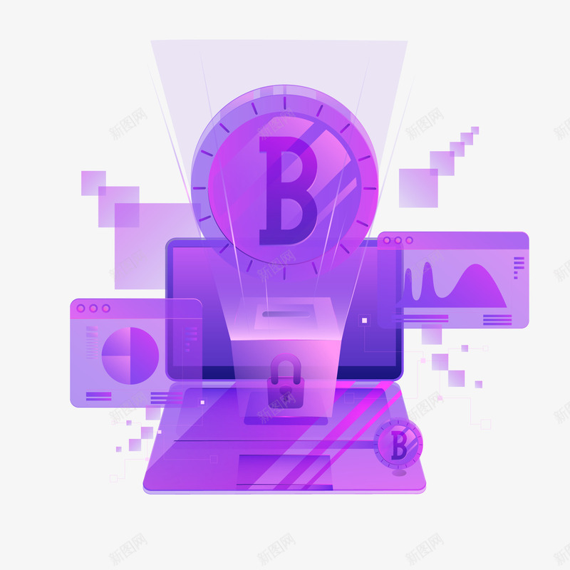 紫色创意比特币金融元素矢量图ai免抠素材_88icon https://88icon.com 创意 数据 比特币 笔记本 符号 紫色 金融 矢量图