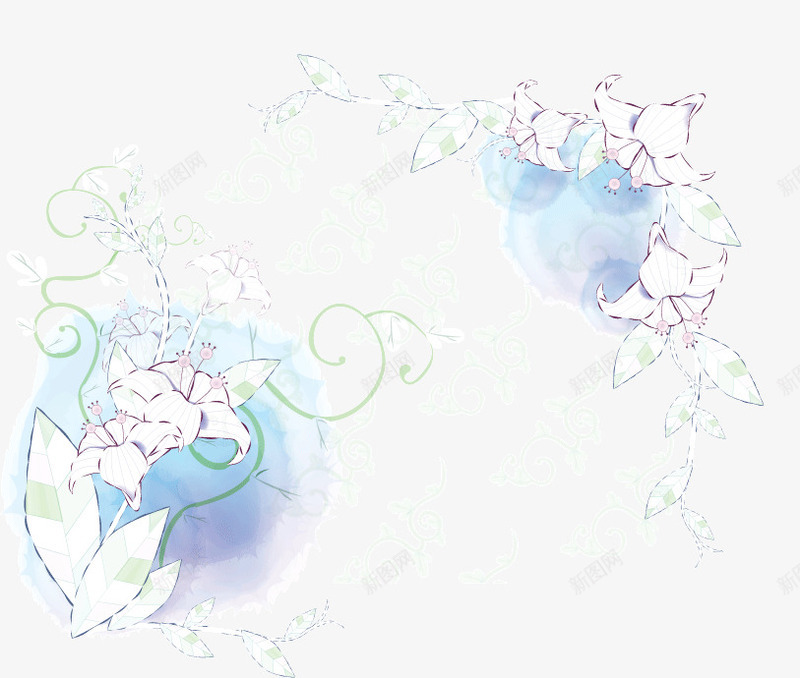 淡雅花卉矢量图ai免抠素材_88icon https://88icon.com 水彩 淡雅花卉 花卉 蓝色 矢量图