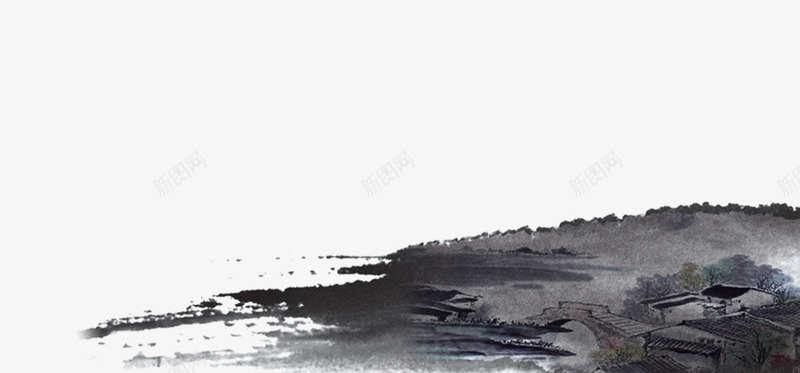 水墨里的村庄png免抠素材_88icon https://88icon.com 墨迹 山庄 水墨 水墨山庄 水墨画