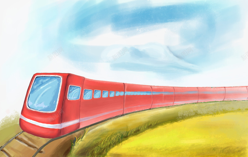 手绘火车装饰插图png免抠素材_88icon https://88icon.com 列车 回家的路 手绘 清新插画 火车 行驶的车 装饰插图