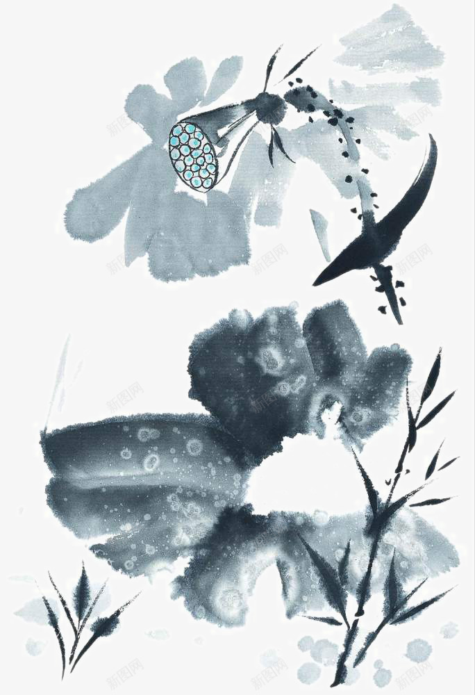 泼墨莲蓬png免抠素材_88icon https://88icon.com 中国画 写意花草 国画小品 国粹 宣纸画 手绘花卉 美术插图 艺术作品 装饰花草