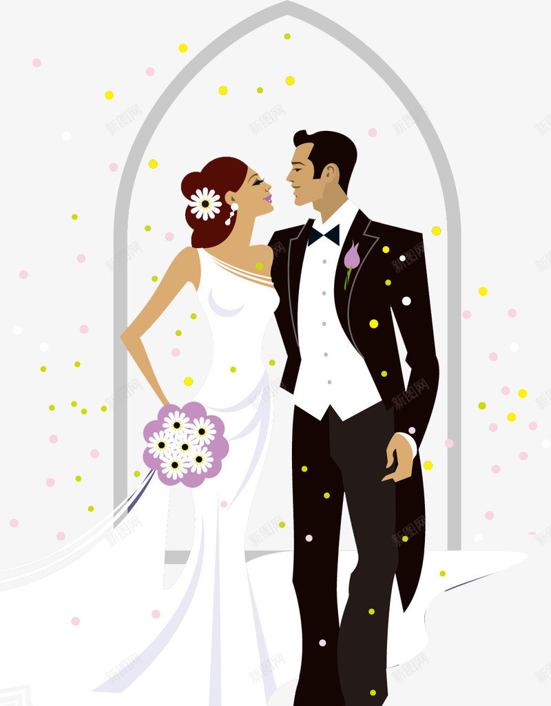卡通婚纱照png免抠素材_88icon https://88icon.com 卡通 婚纱照 白裙子 素材