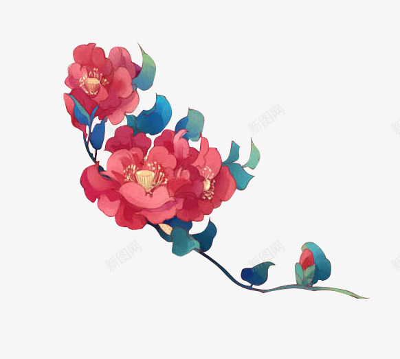 红色手绘花朵树枝png免抠素材_88icon https://88icon.com 卡通树枝 树枝花朵 桃花树枝简笔画 橘红色花朵 红色小花朵 红色树枝