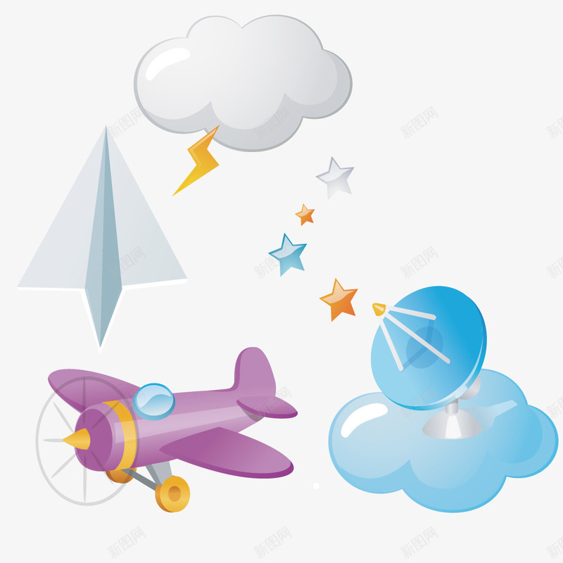 绘画装饰云朵png免抠素材_88icon https://88icon.com 创意 形状 观测 雷达 飞机 飞行器