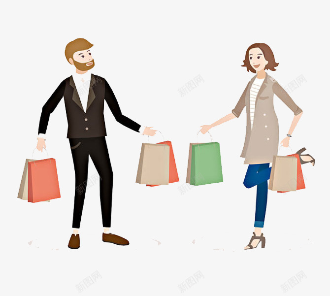 逛街购物的男女卡通图png免抠素材_88icon https://88icon.com 人物 卡通 手绘图 男女 购物 购物袋 逛街
