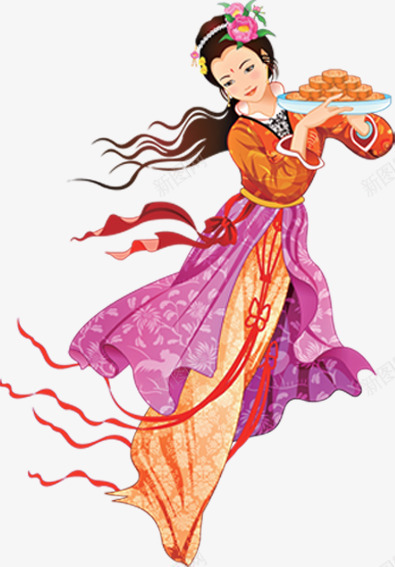 端月饼的中国画少女中秋png免抠素材_88icon https://88icon.com 中国画 中秋 少女 月饼