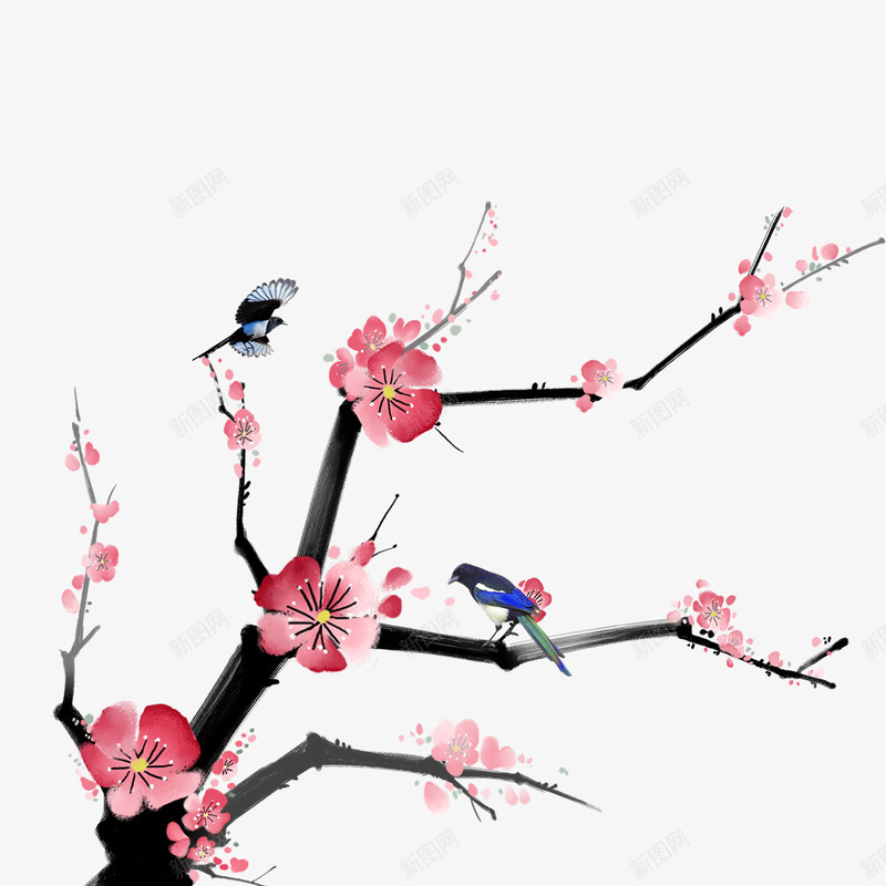一支寒梅花开psd免抠素材_88icon https://88icon.com PNG免抠图 PNG免抠图下载 冬天 小鸟 树枝 红梅花开 装饰