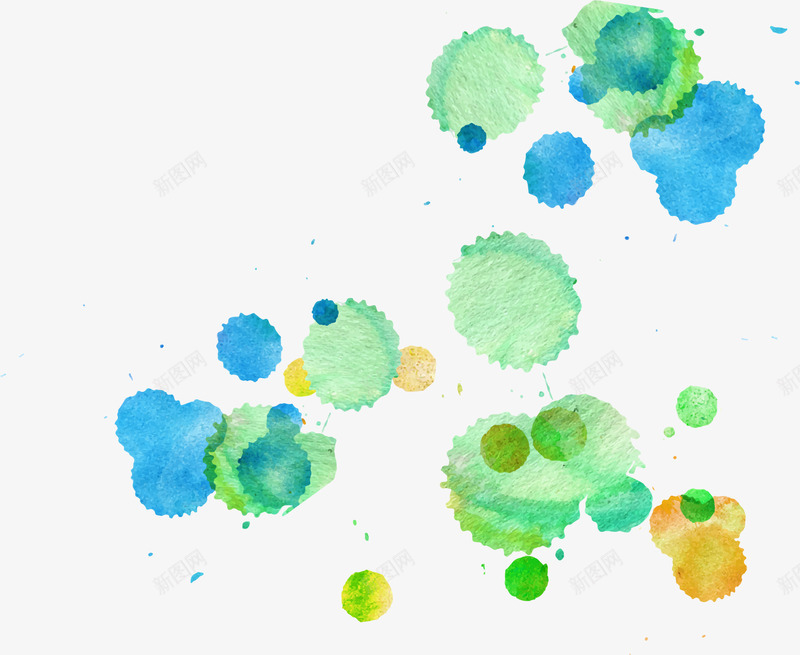 手绘水彩墨点矢量图ai免抠素材_88icon https://88icon.com 墨点 彩色 手绘 水彩 绿色 矢量图