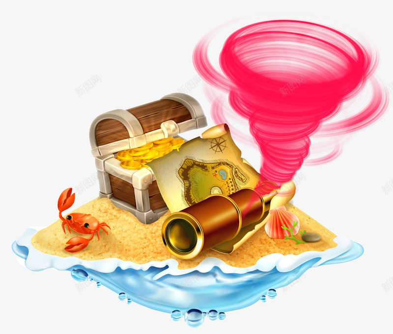 宝藏盒psd免抠素材_88icon https://88icon.com 宝藏 旋风 盒子 红色 螃蟹 金币 金色 钱