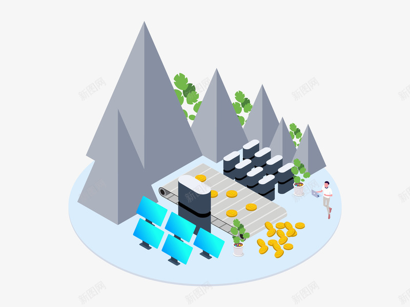 25D金融科技插画矢量图eps免抠素材_88icon https://88icon.com 25D矢量插画 山峰 插画 电脑 立体插画 装饰 金融科技 矢量图