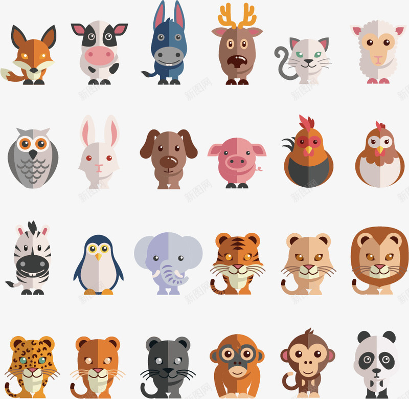 卡通动物矢量图ai免抠素材_88icon https://88icon.com 企鹅 兔子 动物 卡通动漫 可爱 大象 彩色 熊猫 狐狸 狗 狮子 猫咪 猴子 老虎 闹牛 矢量图