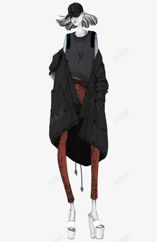 高端女装插画稿png免抠素材_88icon https://88icon.com 女装设计稿 手绘女装设计 手绘时装设计图