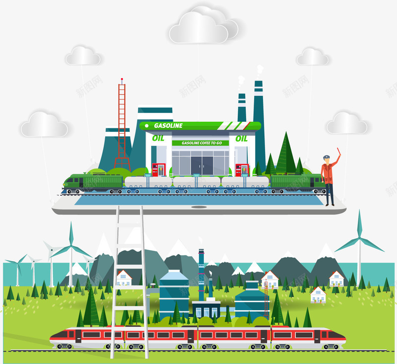 扁平化城市自然景色矢量图eps免抠素材_88icon https://88icon.com 商店 山脉 房子 扁平化城市自然景色矢量素材 扁平化设计 漫画 科技 自然 风景 矢量图