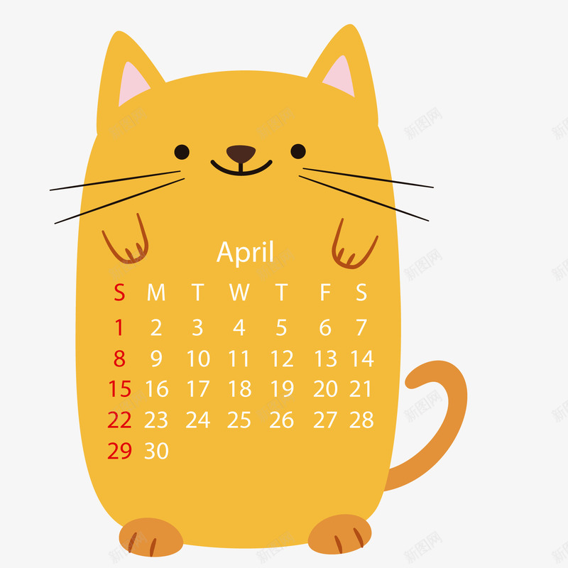 小猫咪装饰日历背景矢量图ai免抠素材_88icon https://88icon.com 动物 卡通 可爱 年历 扁平化 日历 猫咪 黄色 矢量图
