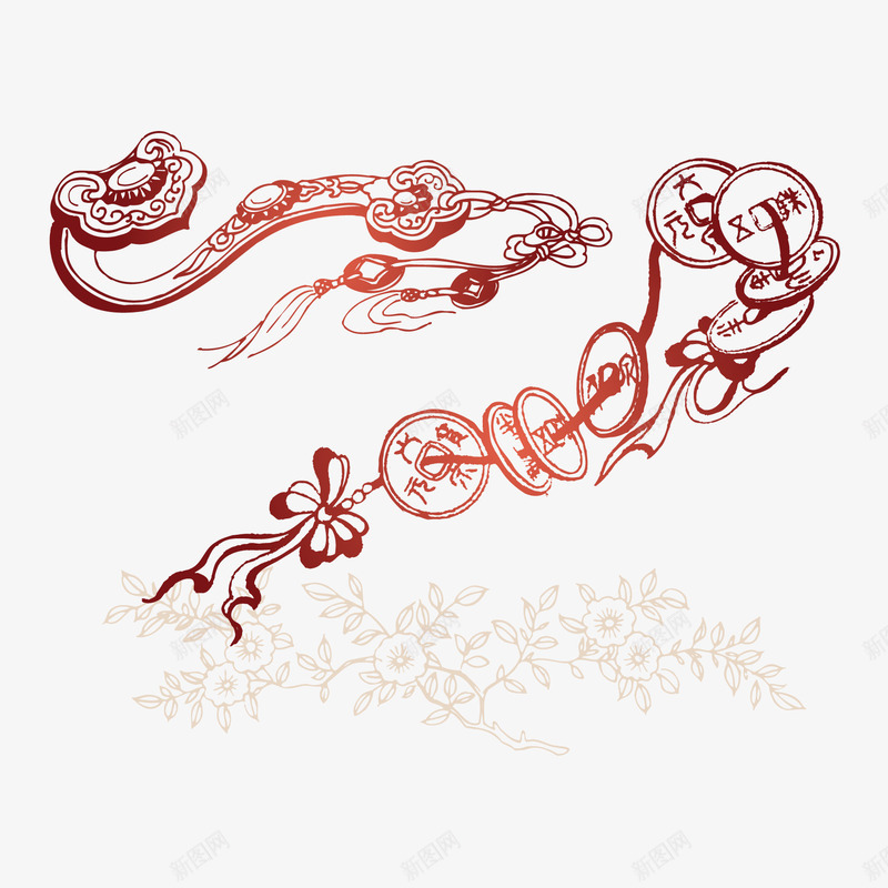 中国风背景矢量图ai免抠素材_88icon https://88icon.com 中国风 矢量图 祥云 铜钱 铜钱吊饰