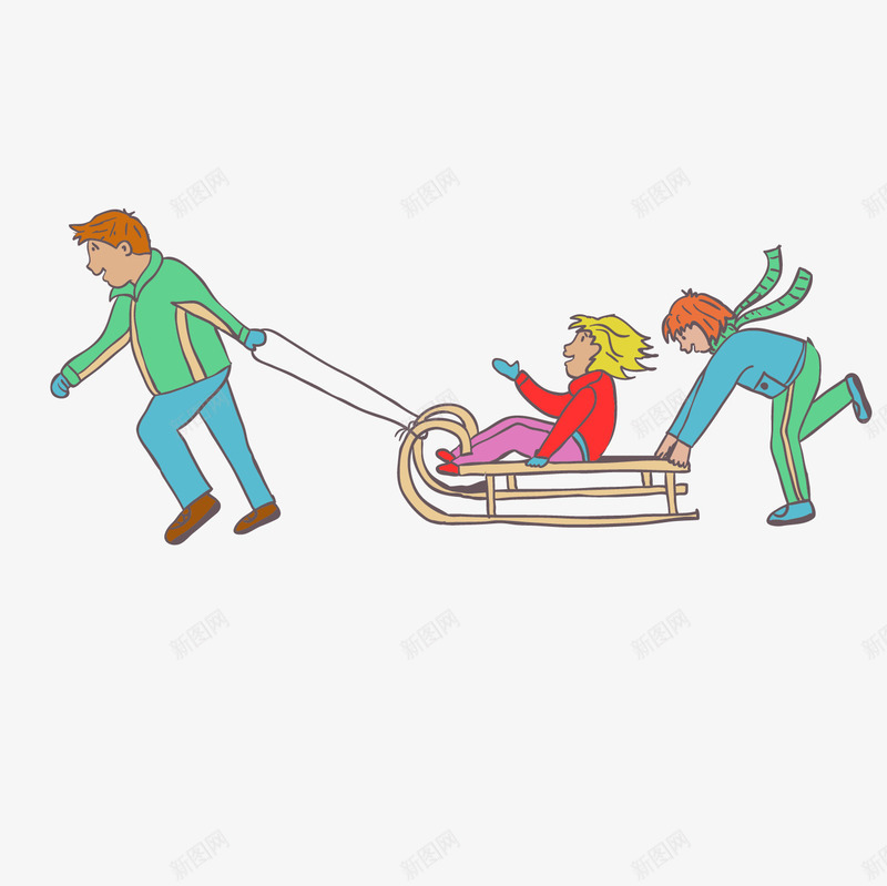 手绘卡通雪橇娱乐png免抠素材_88icon https://88icon.com 休闲 冬天 冰雪世界 冰雪大世界主题乐园 冰雪娱乐 冰雪文化 冰雪游乐园 雪橇
