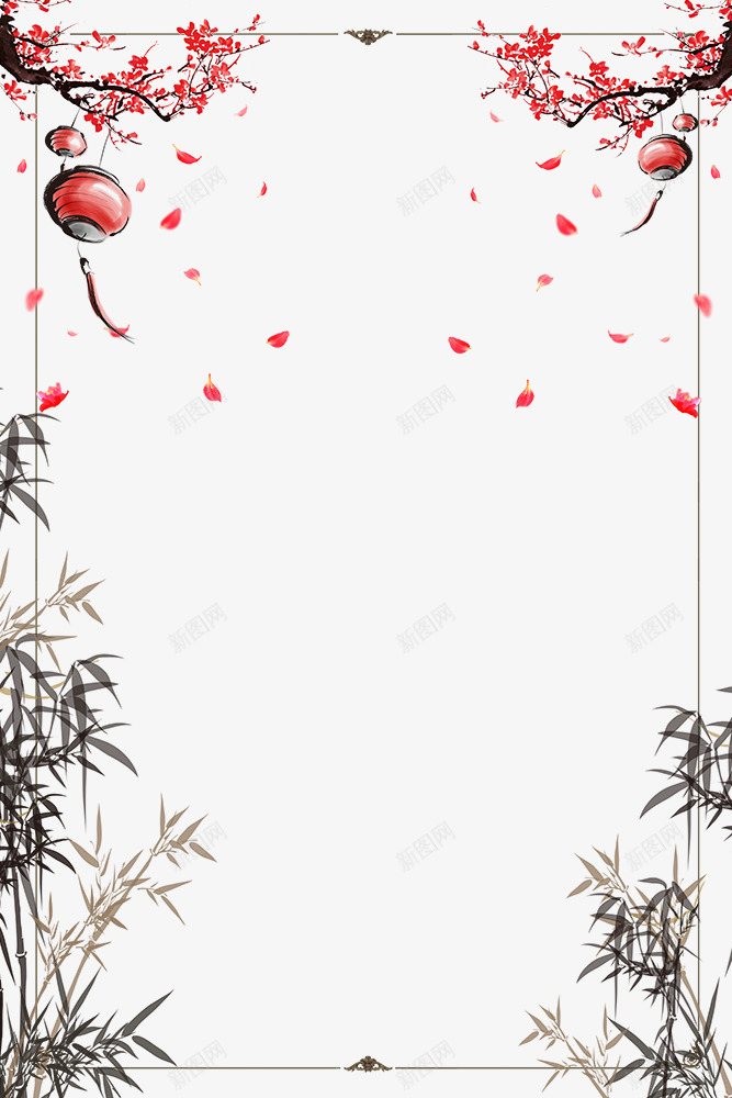 2018新年梅花灯笼与竹子边框psd免抠素材_88icon https://88icon.com 2018新年边框设计 中国风 传统节日 吉祥 喜庆背景 新年 梅花灯笼与竹子 欢度新年 狗年