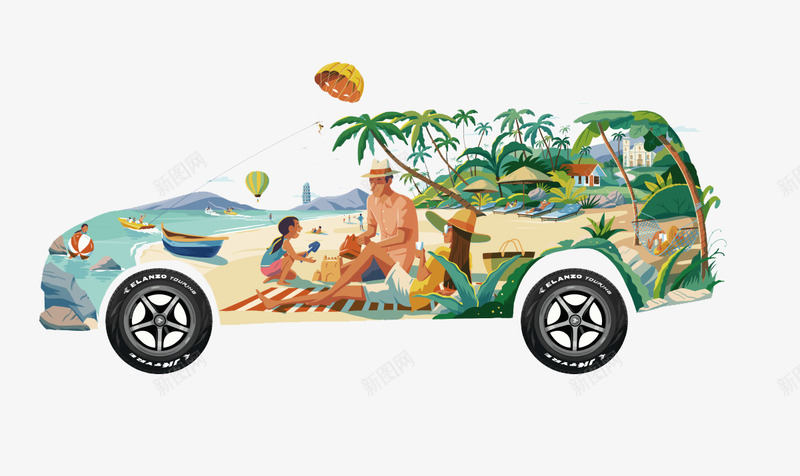 汽车上的沙滩png免抠素材_88icon https://88icon.com png图形 手绘 植物 汽车 沙滩 海南 装饰