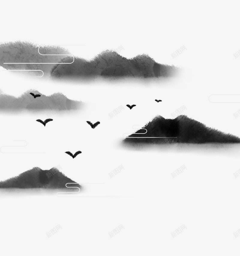 二十四节气白露psd免抠素材_88icon https://88icon.com 中国风 云 国画 大雁 山 水 白露 线描 蒹葭苍苍