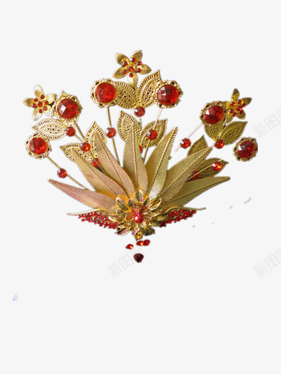 黄金新娘头饰png免抠素材_88icon https://88icon.com 出嫁 喜庆 婚礼 宝石元素 新娘 新娘头饰 红色宝石 黄金元素