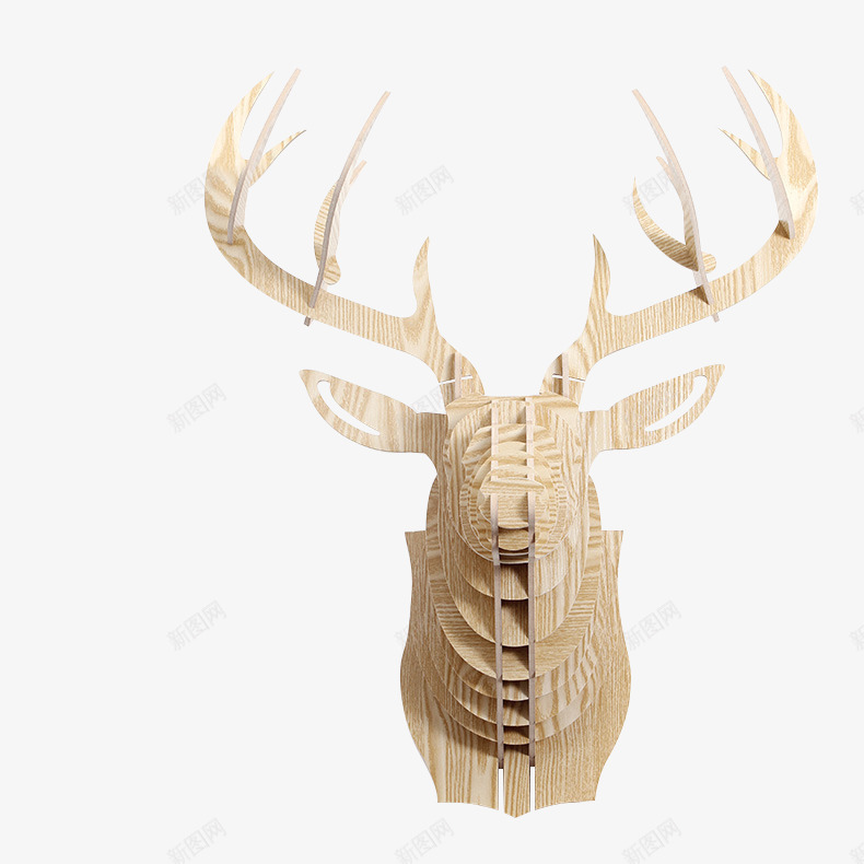 麋鹿拼图模型png免抠素材_88icon https://88icon.com 壁挂墙饰 客厅玄关动物头 木质花角 麋鹿头壁饰